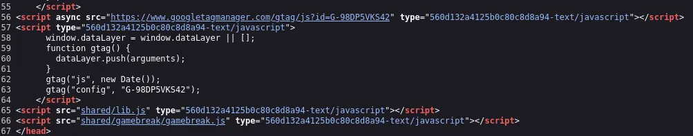 Source code of slope-game.net showing the tracking code